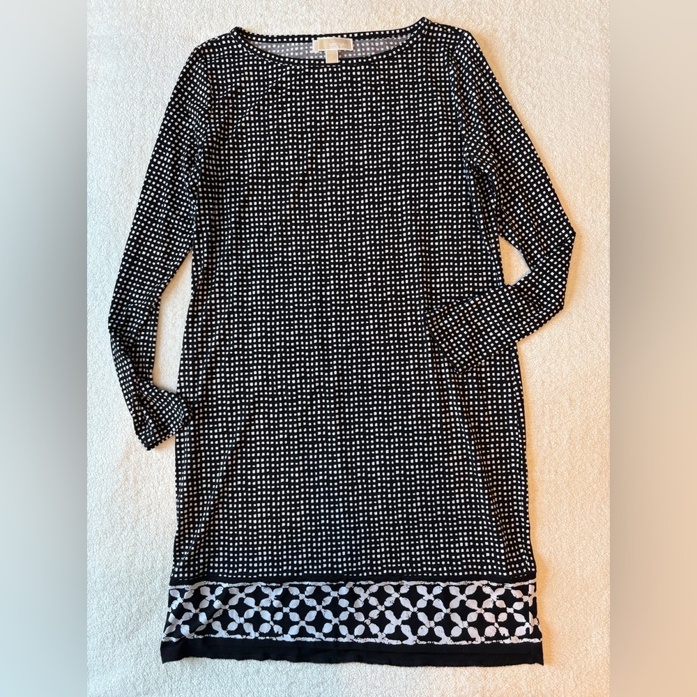 Michael Kors Black and White Long Sleeve Dress, Women’s Sz Large